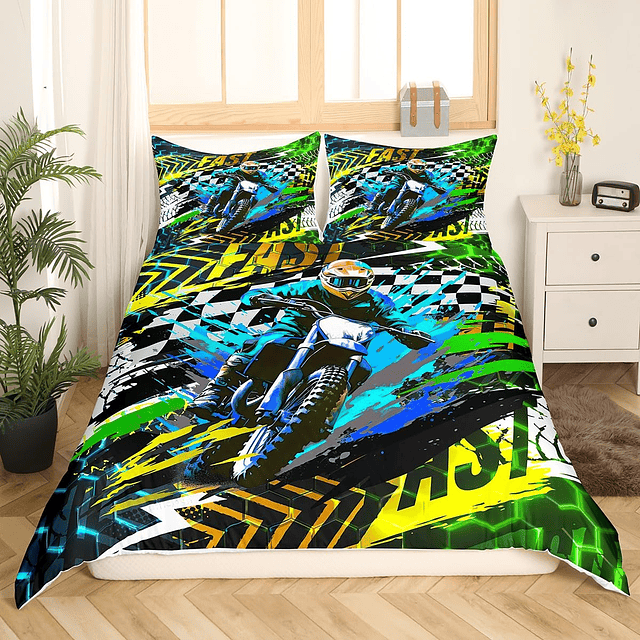 Juego de ropa de cama para moto de cross, tamaño doble, para