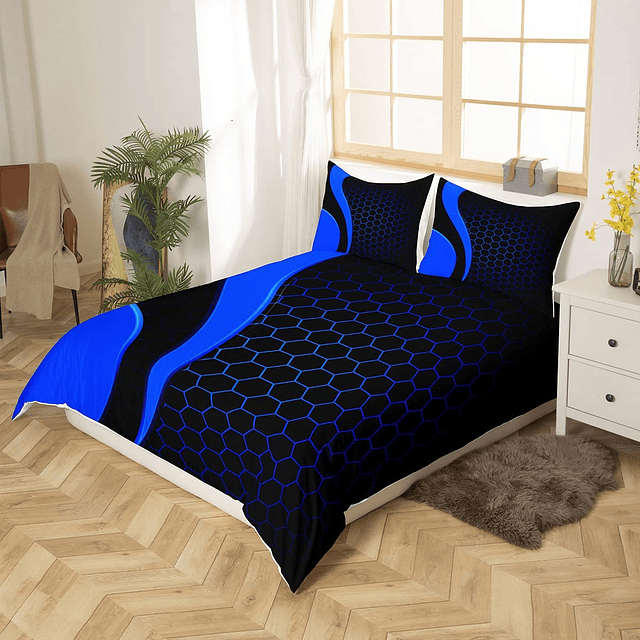 Juego de ropa de cama geométrica, funda de edredón de panal