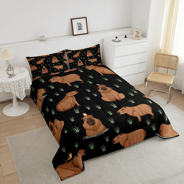 Juego de cama de tamaño completo con diseño de capibara de a