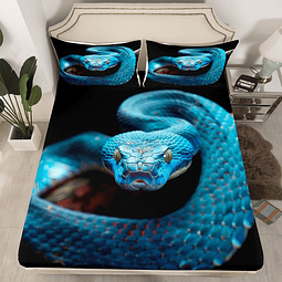 Juego de cama de serpiente azul, tamaño doble, estampado de