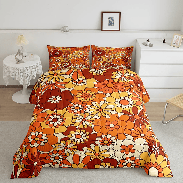 Juego de ropa de cama floral bohemio, edredón doble retro co