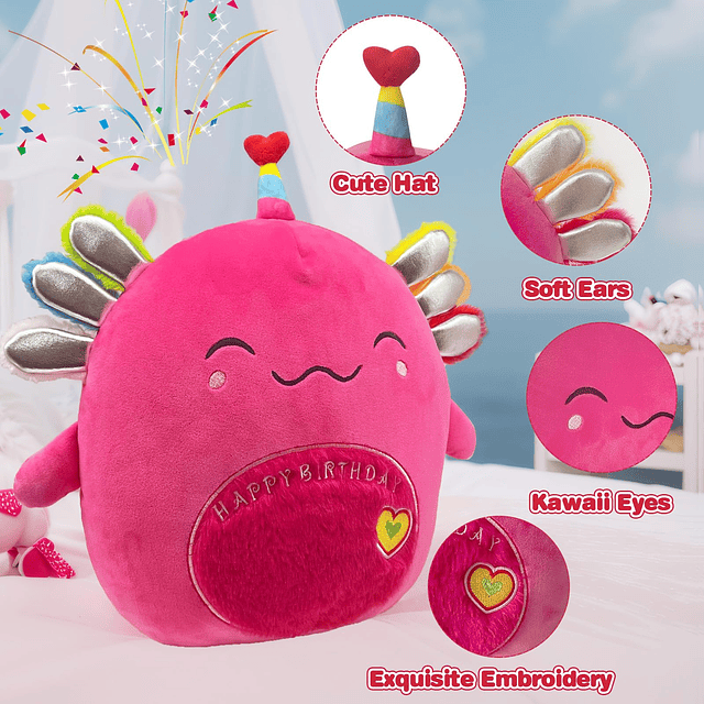 Almohada de felpa Axolotl de cumpleaños de 14 pulgadas, jugu