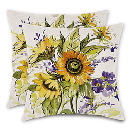 Fundas de almohada de girasol, paquete de 2, 18.0 x 18.0 in,