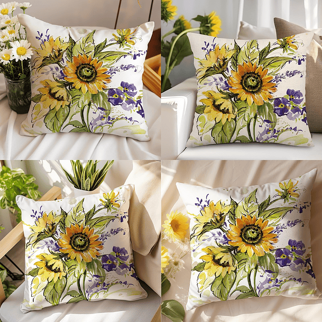 Fundas de almohada de girasol, paquete de 2, 18.0 x 18.0 in,