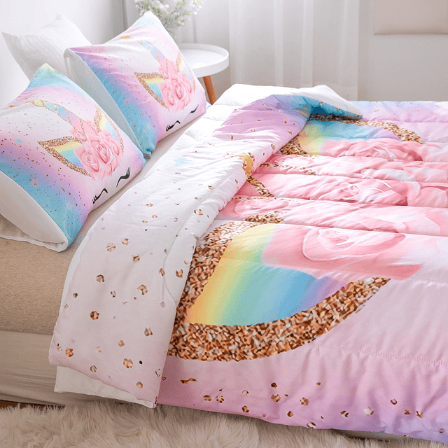 Juego de cama de unicornio con diseño de flores, tamaño dobl