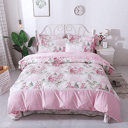 Roseta Floral Funda Nórdica Rosa Dulce Juego de Ropa de Cama