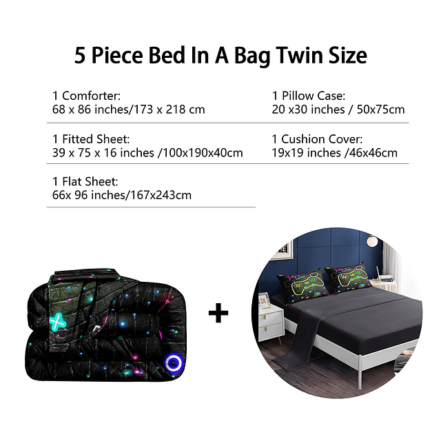 Juego de cama de 5 piezas en una bolsa Gamer para niños, jue