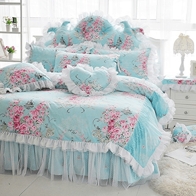 Juego de Ropa de Cama romántica con Estampado de Flores de R