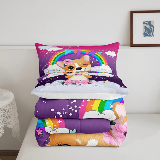 Rainbow Juego de edredón para niñas, juegos de cama completo