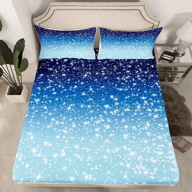 Juego de ropa de cama con diseño de galaxia azul, color azul