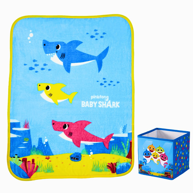 Baby Shark Ropa de cama para niños, manta de felpa y cubo de