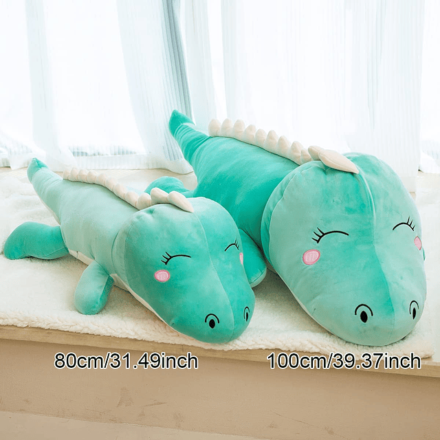 Almohada larga de peluche de dinosaurio para abrazar, almoha