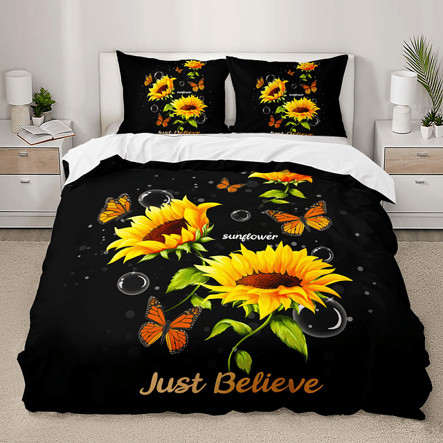 Juego de cama de girasol, juego de funda de edredón de giras