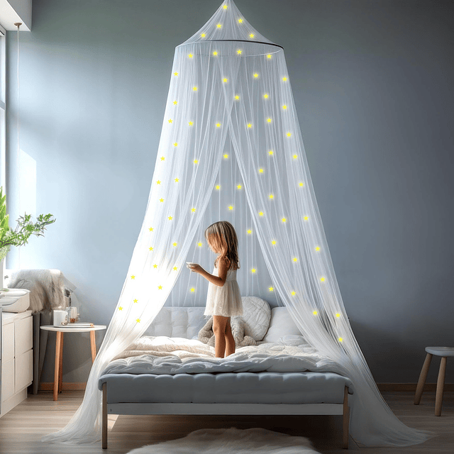 Dosel para cama de niñas con estrellas prepegadas que brilla