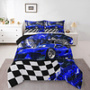 Cama para coche de carreras para niños, luces de neón azules