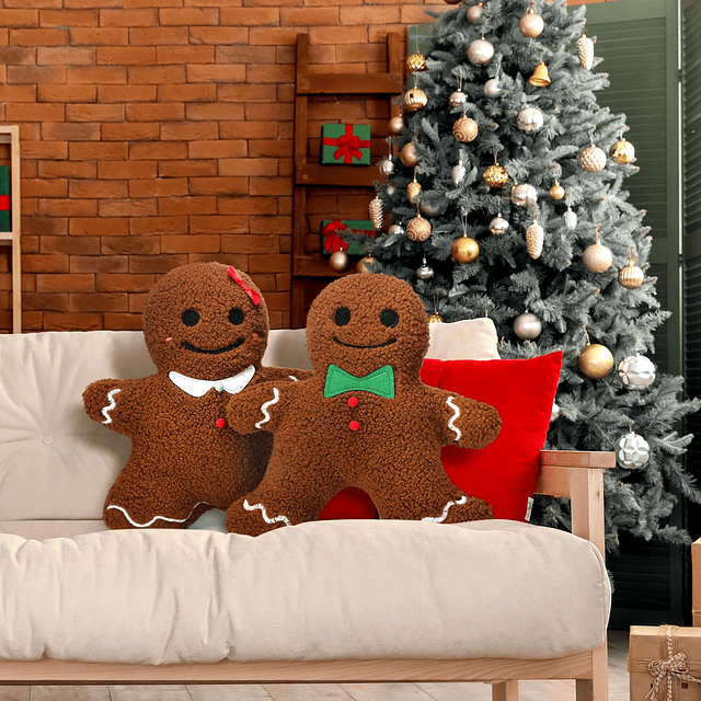 2 piezas de almohadas navideñas de felpa de pan de jengibre