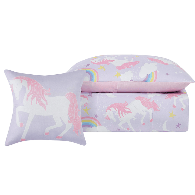 Rainbow Unicorn Juego de edredón de 3 piezas, morado/rosa, i