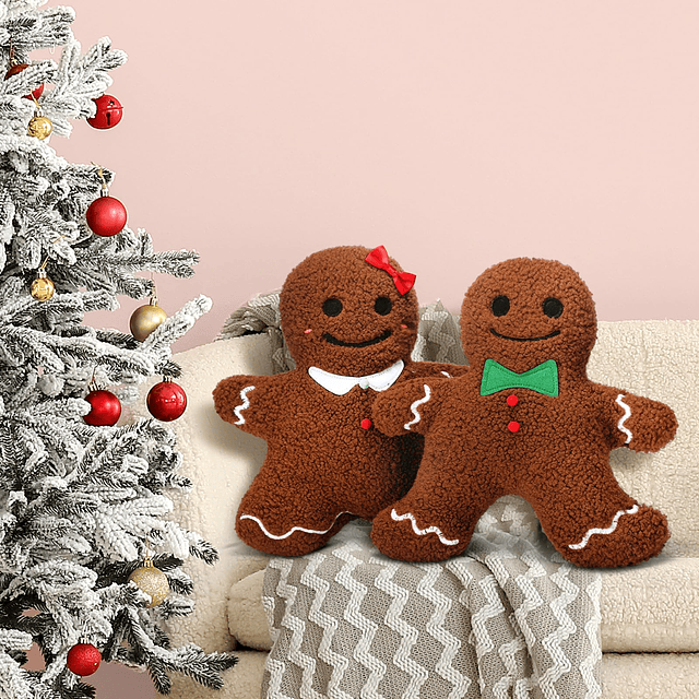 2 piezas de almohadas navideñas de felpa de pan de jengibre