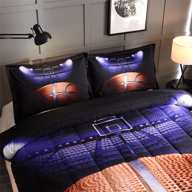 Juego de cama con estampado de cancha de baloncesto, tamaño