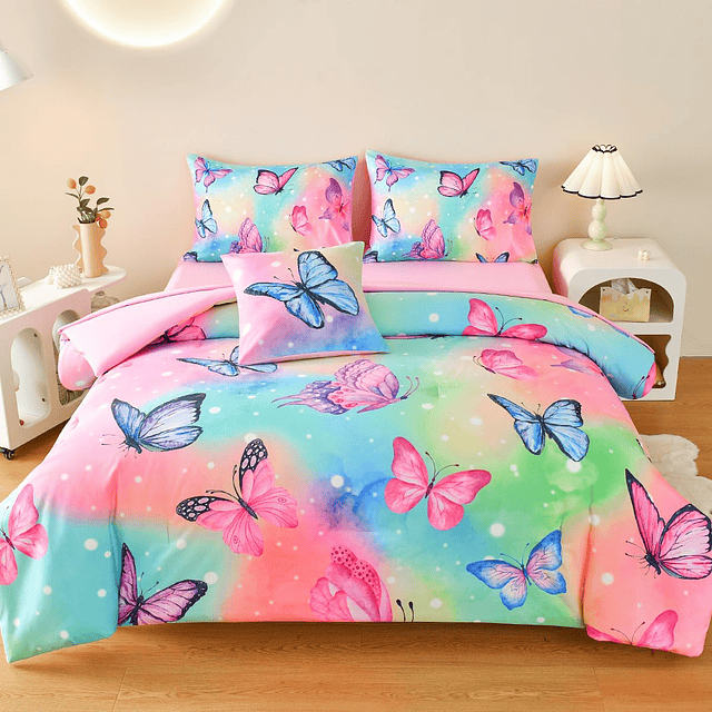 Juego de ropa de cama con diseño de mariposas, juego de edre