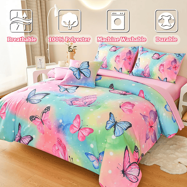 Juego de ropa de cama con diseño de mariposas, juego de edre