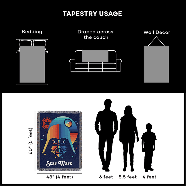 Manta tejida tipo tapiz de Star Wars, 48 ​​x 60 pulgadas, sa