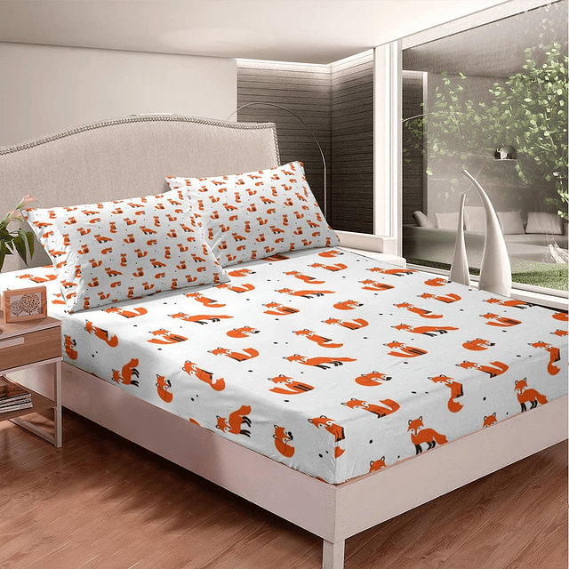 Fox Juego de ropa de cama con bonito patrón de animales, jue