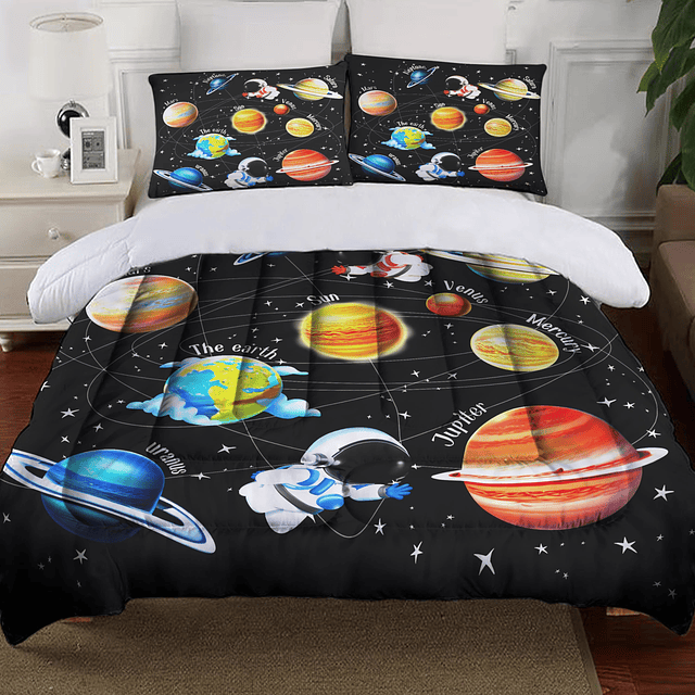 Juego de ropa de cama para niños con diseño de galaxia, para