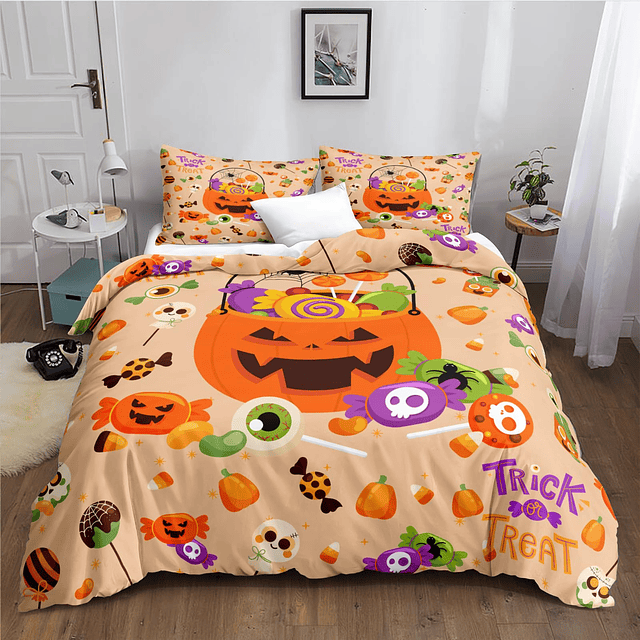 Juego de ropa de cama de Halloween, linda funda nórdica de H