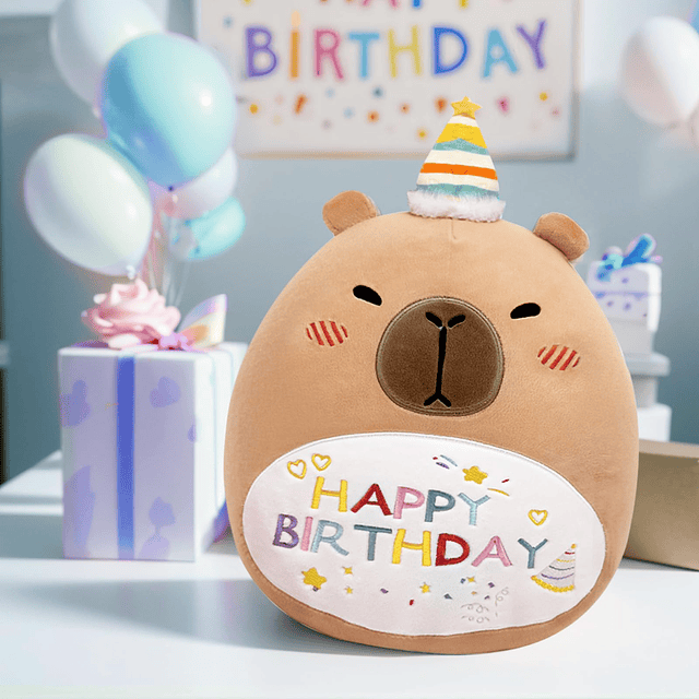 Almohada de felpa de capibara de feliz cumpleaños, 14.0 in,