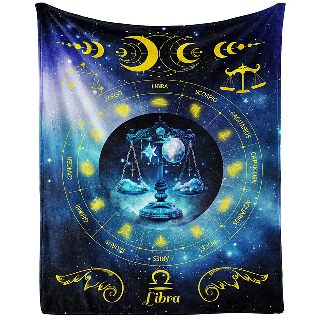 Libra Zodiac Manta, 50" x 40" Franela Estrellas Astrología T