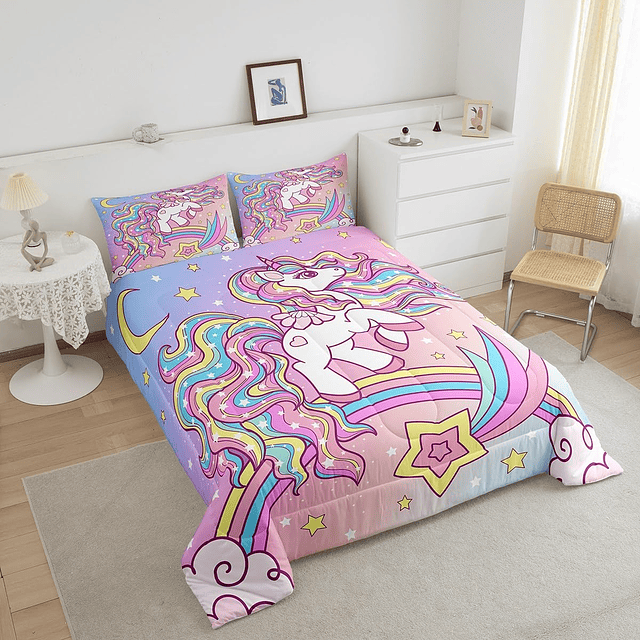 Juego de ropa de cama de unicornio para niños y niñas, edred