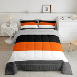 Juego de ropa de cama de color naranja, gris y negro, con di