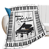 Manta con estampado de piano, teclas de piano, notas musical