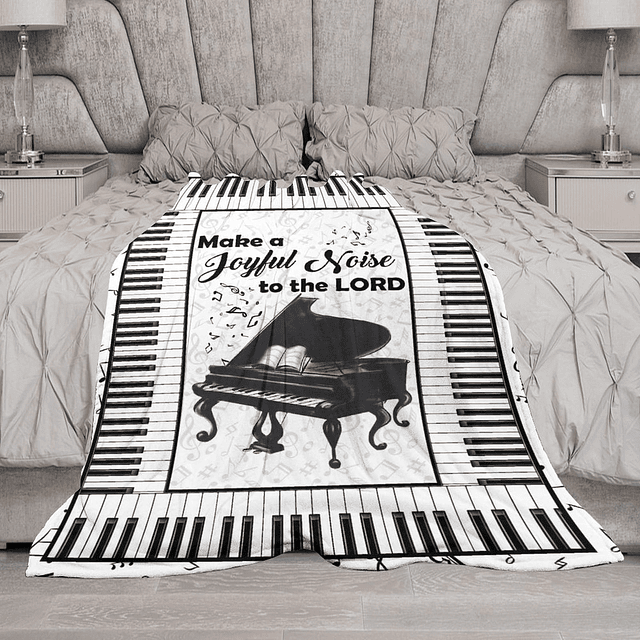 Manta con estampado de piano, teclas de piano, notas musical