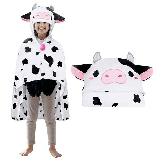 Manta con capucha para niños: diseño caprichoso de vaca, fra