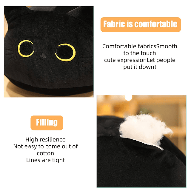 Peluche de gato negro, almohada para gato, juguete de peluch