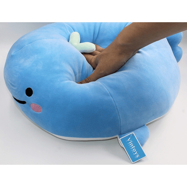 - Almohada para abrazar tiburón ballena azul muy suave, muñe