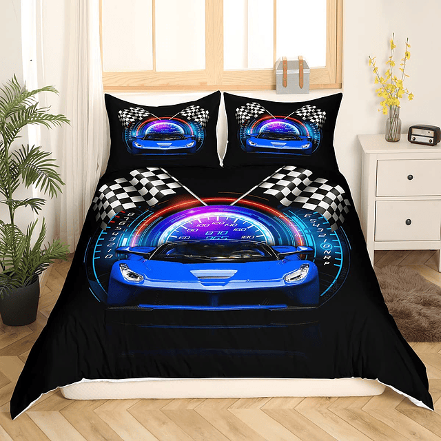 Juego de cama para niños de carreras de coches tamaño Queen,