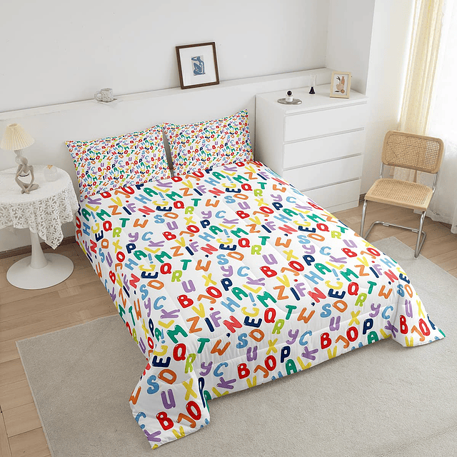 Juego de ropa de cama con alfabeto inglés colorido para niño