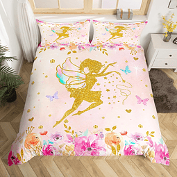 Funda de edredón para niña mágica, juego de cama de flores y