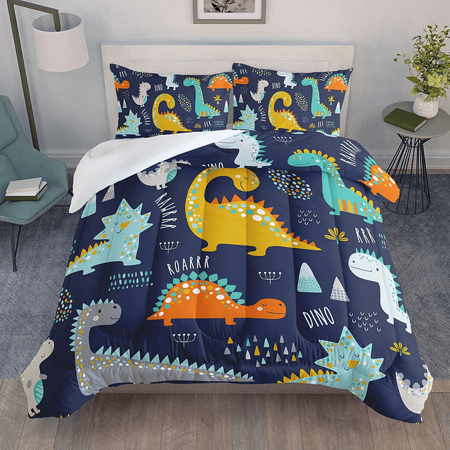 Datura home Juego de edredón de cama con estampado de dinosa