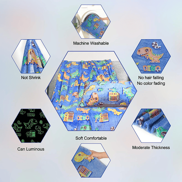 2 mantas que brillan en la oscuridad, juguetes de dinosaurio