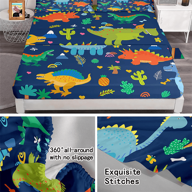 Juego de sábanas de dinosaurio para cama individual, 3 pieza