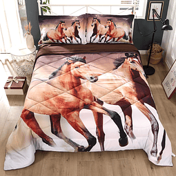 Juego de cama de 5 piezas con diseño de caballo, color marró