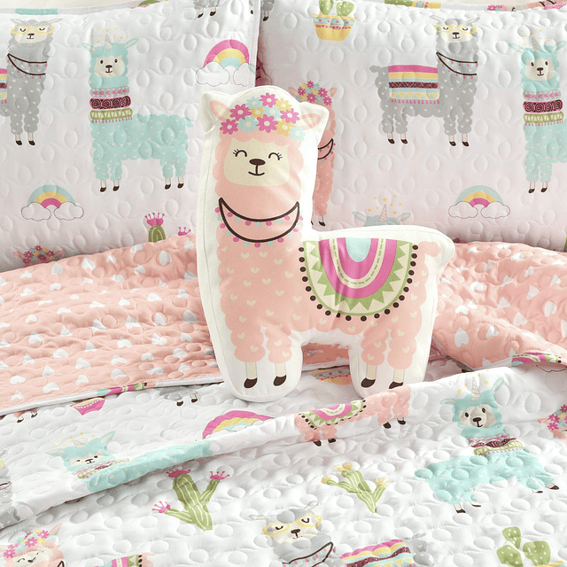 Southwest Llama Cactus Quilt, juego de 4 piezas, matrimonial