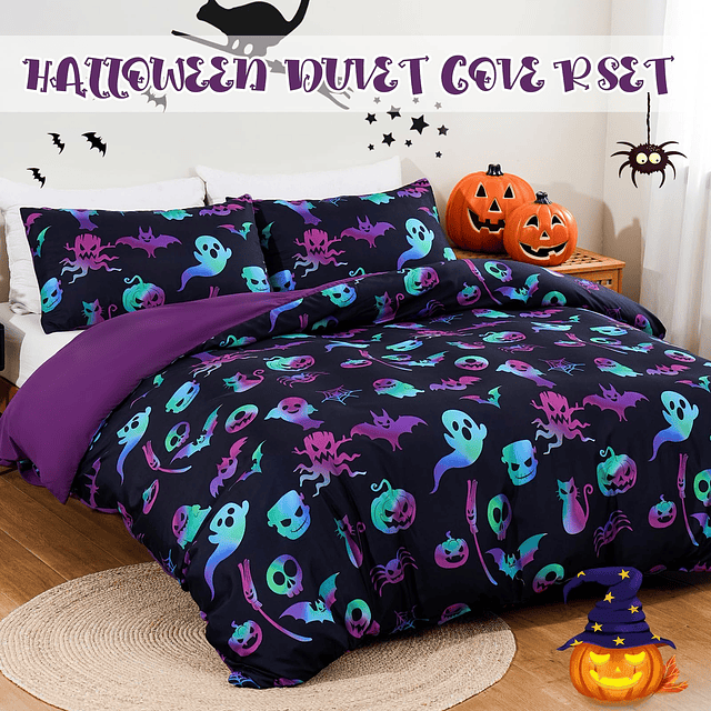 Juego de ropa de cama de Halloween, juego de funda de edredó