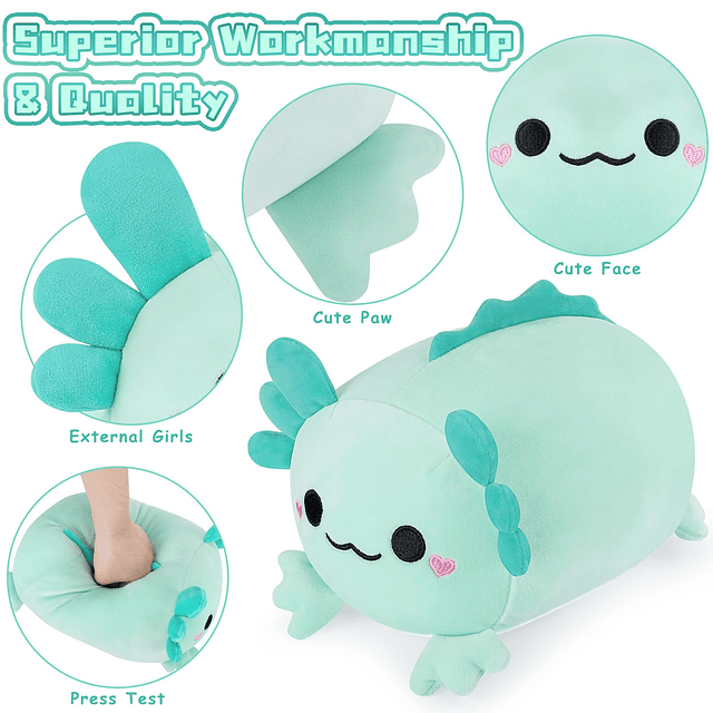 Axolotl Plush-9.1'' Axolotl Plush Pillow, Green Kawaii Axolo