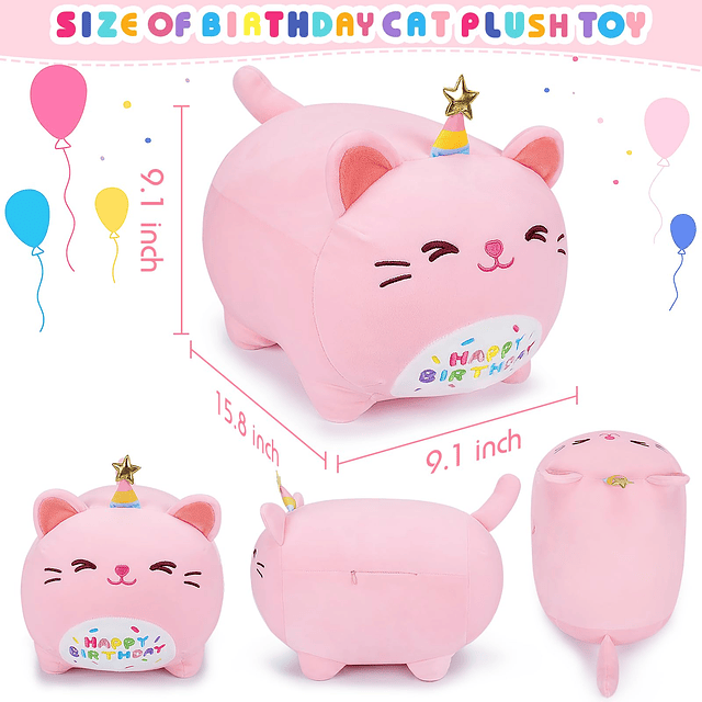 Peluche de gato de cumpleaños rosa, regalos para novia, pelu