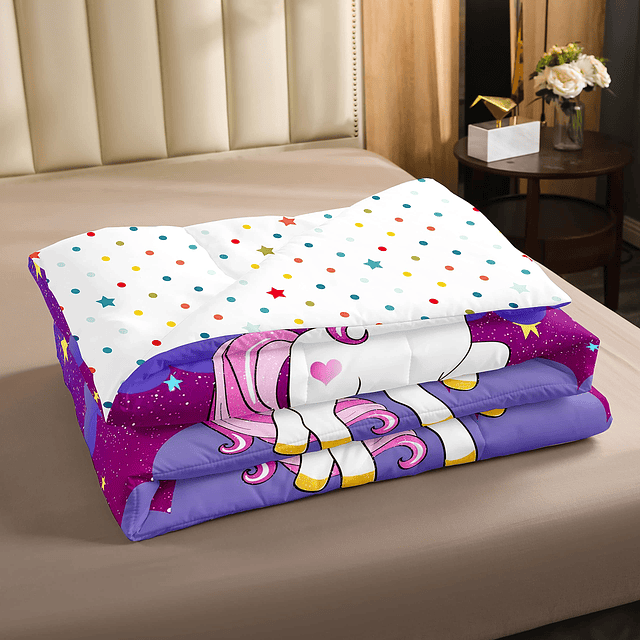 Juego de edredón de unicornio para niñas, juego de ropa de c